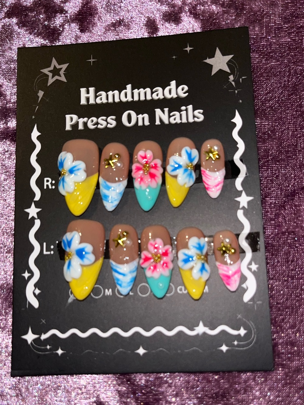 Handmade Press-On Nails - Multicolor Floral Design